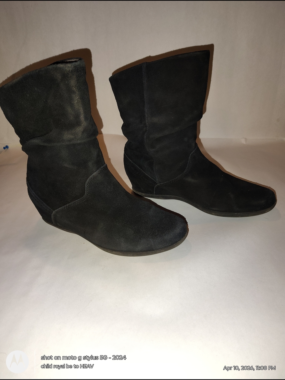 Women's Black Suede Mid-Calf Boots Cougars Pre-owned 7m